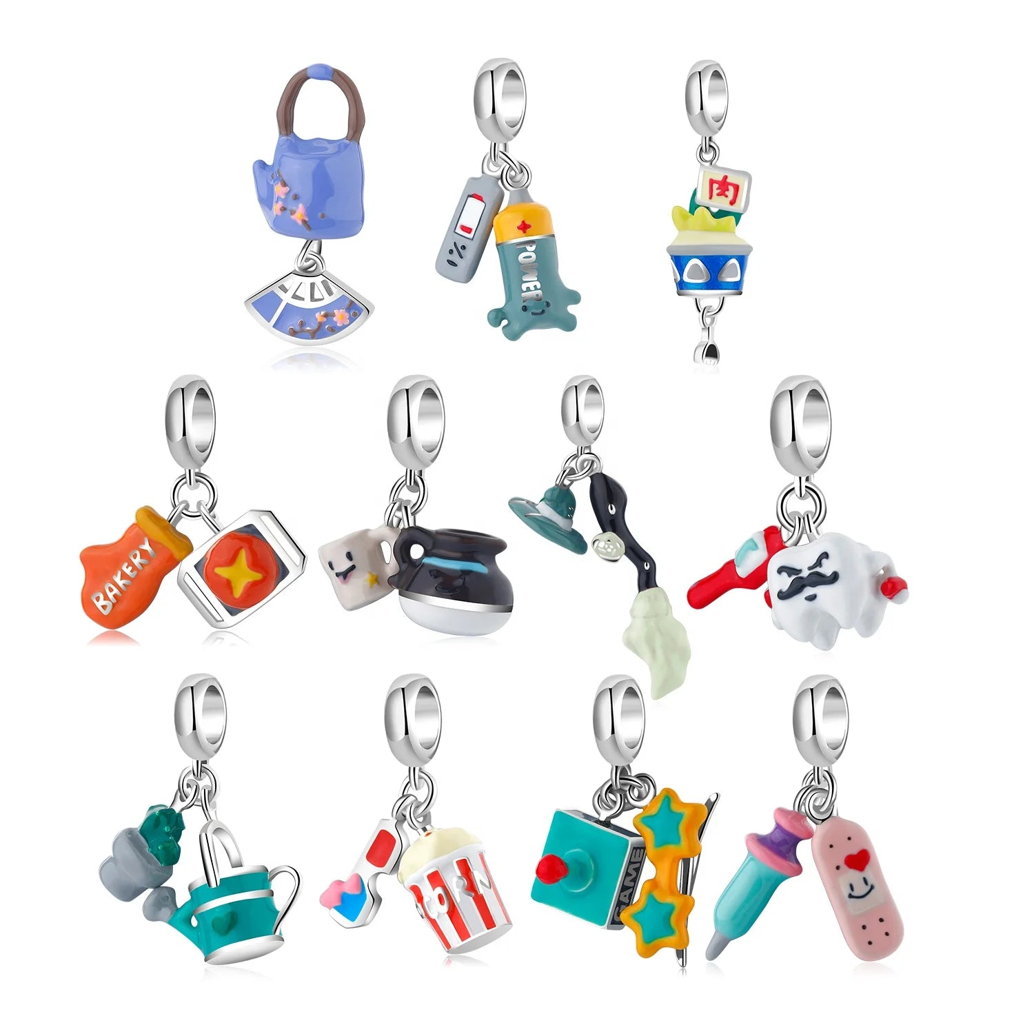 Designer Charms 925 Sterling Silver Teeth Coffee Cup Map Passport Stars Glasses Teapot Beads Pendant Jewelry Fit Women Bracelets