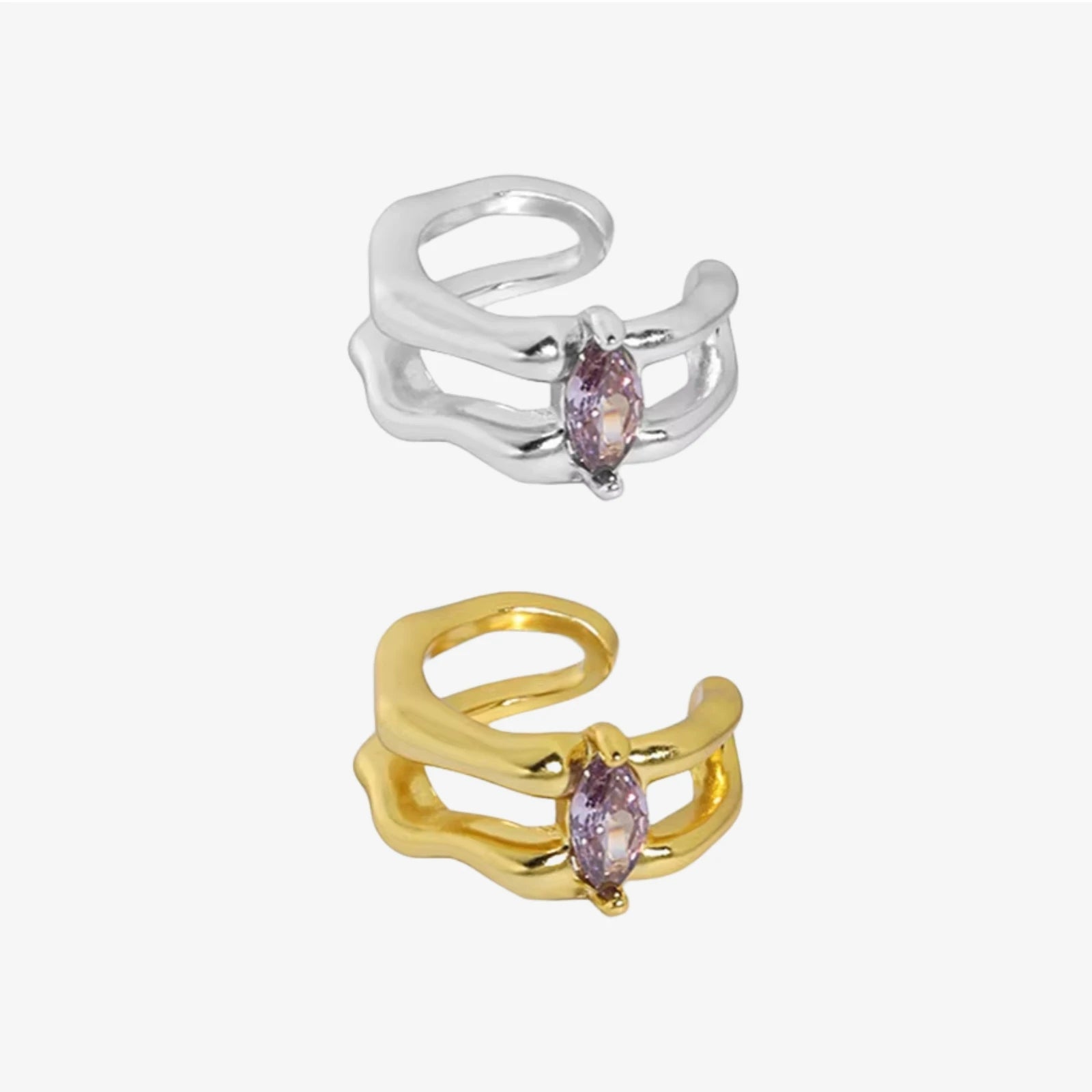FUAMAY Aretes De Plata 925 Silver Fashion Purple Marquise Cut Zircon Double Layer Earrings Ear Cuff Earring