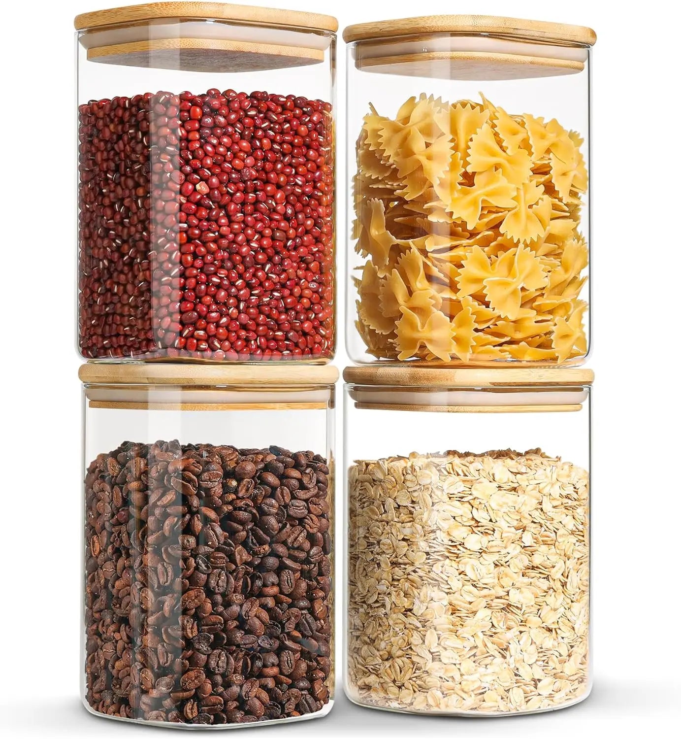 Glass Storage Containers Glass Jars with Bamboo Lids Clear Food Storage Jar Glass Canister for Pantry Cereal Sugar Coffee Beans