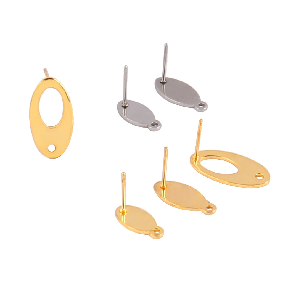40PCS Wholesale 14K Gold Plated Stainless Steel Oval Shaped Stud Earrings Posts Loop Hooks Base DIY Jewelry Making Model