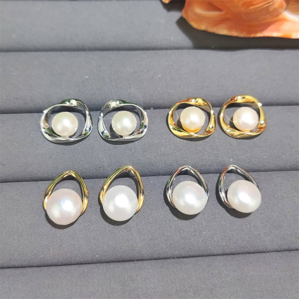 Manufacturer Wholesale Price Natural White Pearl Stud Earrings Gold Plated Teardrop Triangle Real Pearl Jewelry Earrings for Her