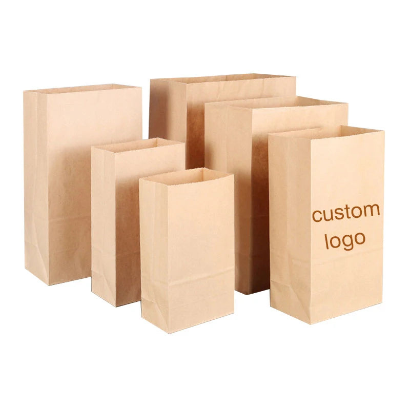 Customized Brown Recyclable Shopping Food  Paper Bags Kraft Paper Bag Printer  Take Away Bags for Food