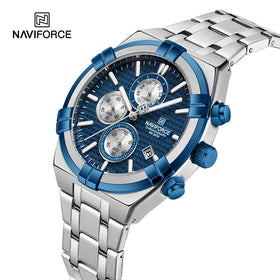 NAVIFORCE 8042 SBES Blue Big Dial Small Three Needle Quartz Watch for Men Chronograph Wrist Man Watch Stainless Steel