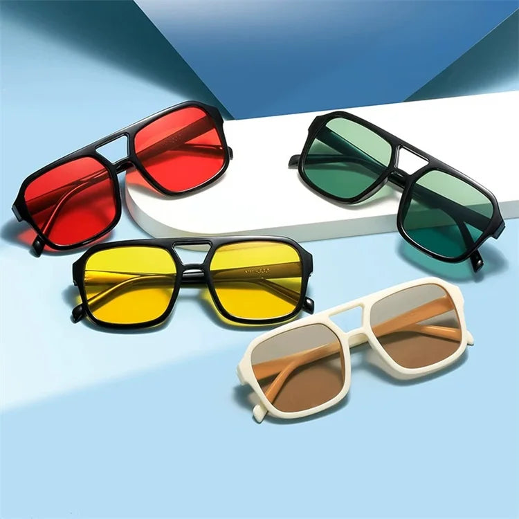 Trendy Oversized Plastic Cheap Vintage Women Fashion Square Double Bridge Luxury Designer Custom logo Sunglasses Men for Women