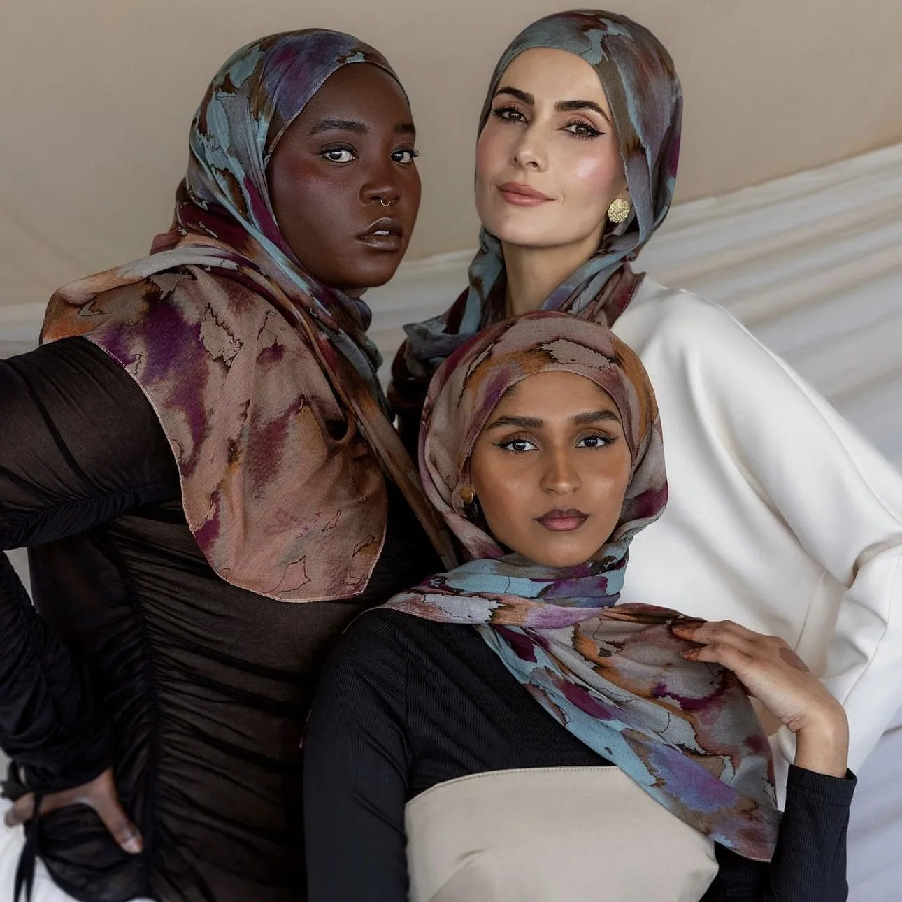 PROMISTAR 2024 Watercolor Satin Printed Polyester Headscarf Summer Sun Protection Oil Painting Pattern Ethnic Headscarf Hijab