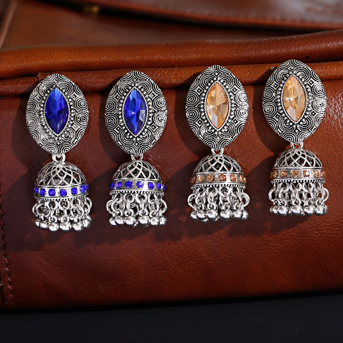 Vintage Square Colorful Stone Big Dangle Earrings for Women Indian Bohemian Luxury Bell Beads Fashion Earrings Jewelry Gift
