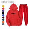 Custom Men's Casual Jogger Sportswear Set Pullover Hooded Tracksuit Sweatpants Solid Lined Fleece Streetwear 2-Piece Male Blank