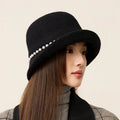 Lady's Elegant French-Style Pearl Wool Beret Dome-Shaped Fashion Hat for Autumn and Winter Warmth
