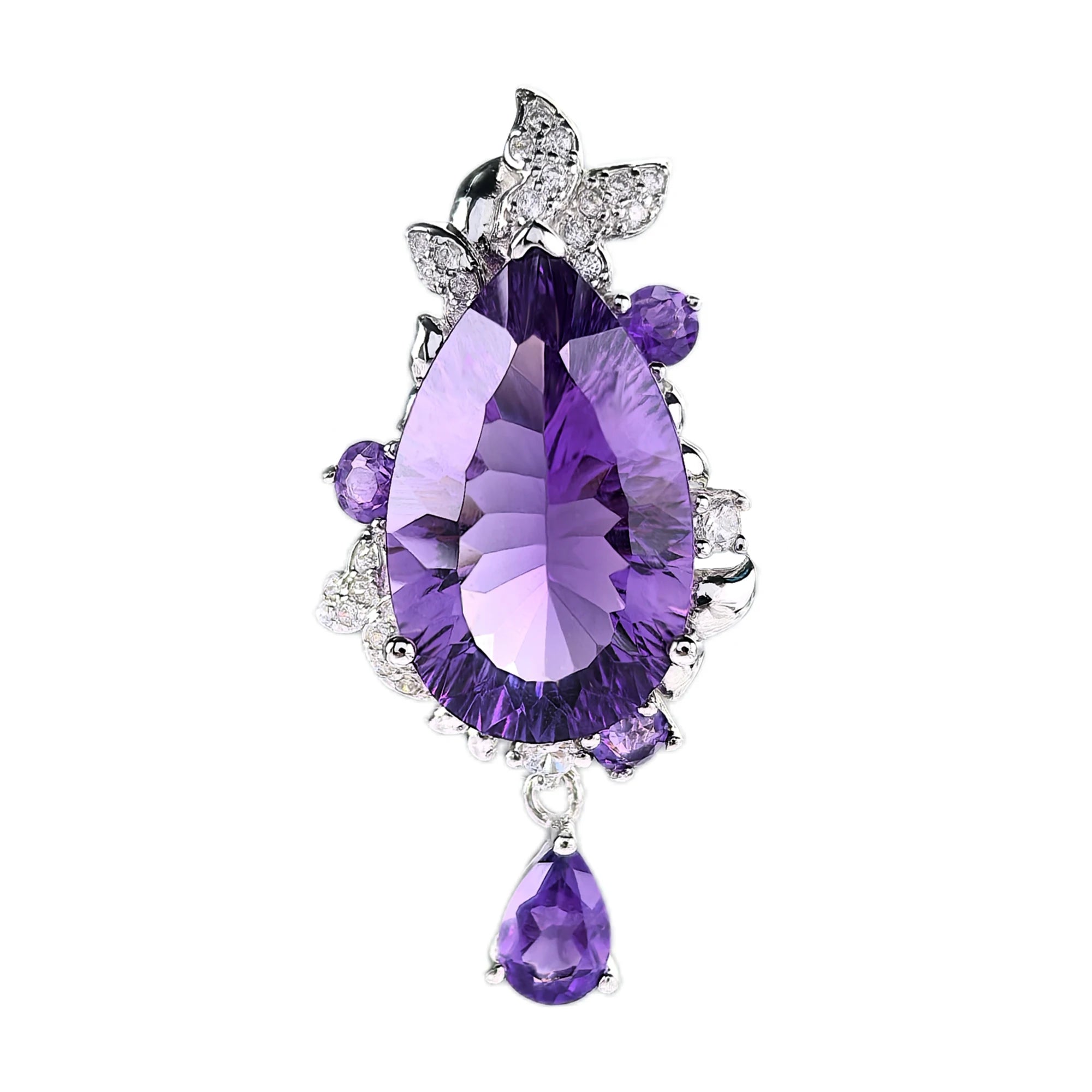 Gorgeous Rhodium Plated Sterling Silver 925 Jewellery Natural Amethyst Pendant for Women Birthday Gift
