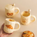 Wholesales Cute Mug Print With Custom Logo Bread Mug With Lid Spoon Girls Ceramic Coffee Breakfast Mug Office