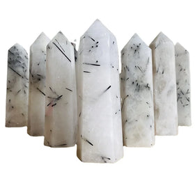 Wholesale Natural Black Rutilated Quartz Tourmaline Tower Wand Black Rutile Quartz Points For Decorative
