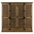French Country Modern Solid Wood 4-Door Slab Wardrobe Distressed Natural Wood Tone Bedroom Storage Cabinet