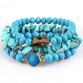 Women Western Jewelry Magnetic Gemstone 3pc Natural Gemstone Bracelet Crystal Turquoise Round Druzy Stack Bracelet Set