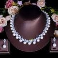 High Quality Cubic Zircon Statement Necklace and Earrings Bridal Imitation Big Pearl Jewelry Set for Women Wedding Accessories MegaBDM