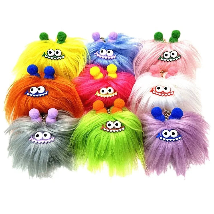 Cute Cartoon Monster Plush Keychain Monster Plush Toys Doll Sausage Mouth Bag Pendant Ugly Faux Fur Pom Pom Flurry Doll Keychain