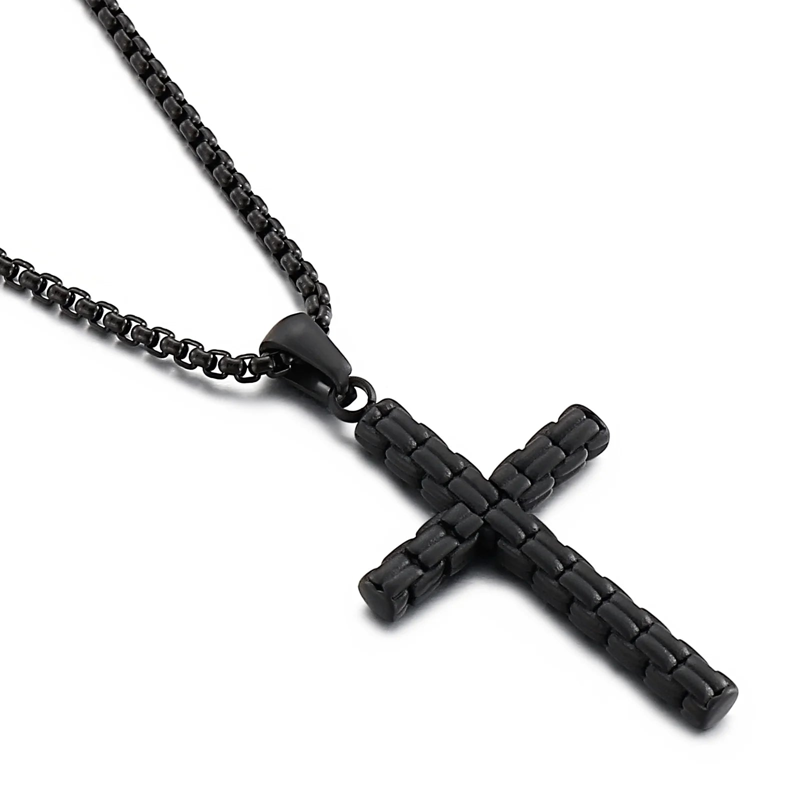 KALEN Punk Box Chain Brushed Special Cross Pendant Men Charms Stainless Steel Jewelry Necklace
