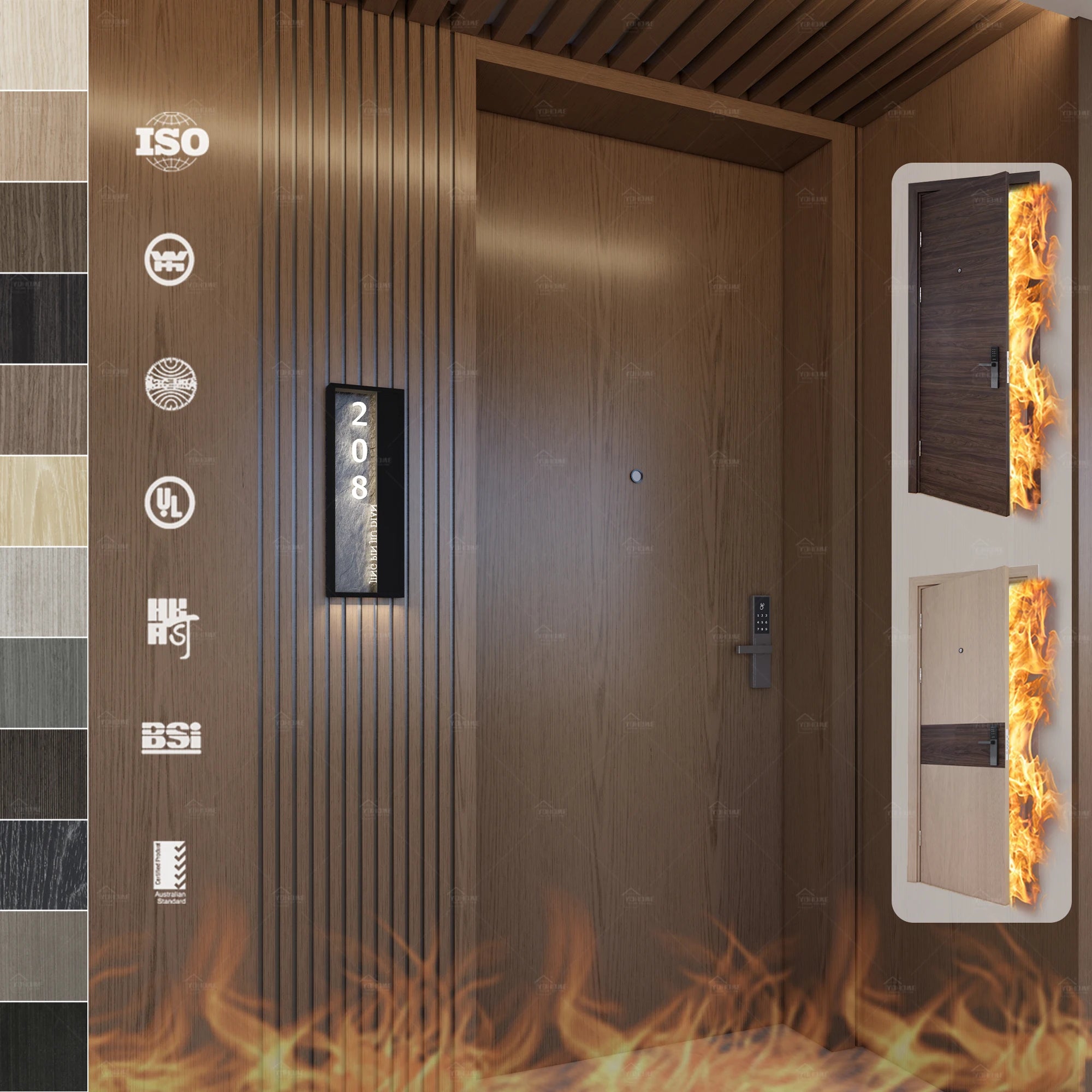 American Approve WH Certified Inner Soundproof Hotel Room Wooden Fire Rated Flat Door 45 Minute Fire Rated Door