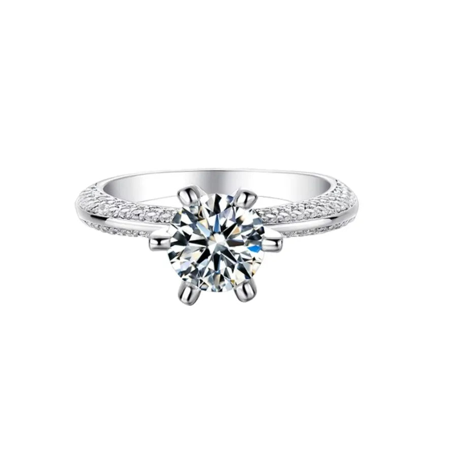 High Quality Rhodium Plated Iced Moissanite Engagement Ring 925 Sterling Silver Solitaire Promise Ring Her Pave Setting GRA