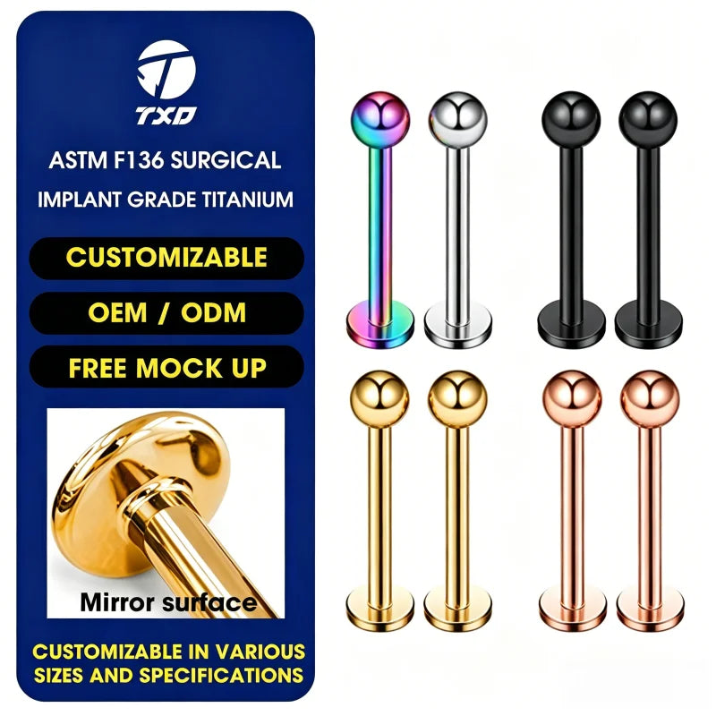 New Fashion Titanium Labret Piercing Lip Stud with Claw Setting Internal Threaded Ball Body Jewelry