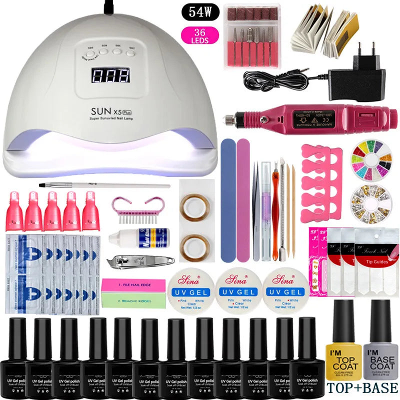 Gel Nail Polish Kit with UV Light 120W Nail Dryer No Wipe Base Top Coat Nail Art Decorations Manicure Tools Starter Kit