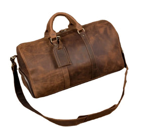 Genuine Leather Vintage Duffle Bag with Zipper Closure Travel Luggage Luxury Single Shoulder Strap and Shoe Compartment