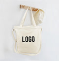 Eco-friendly Fashion Style Solid Color Reusable Cotton Canvas Shopping Bag with Zipper Closure Linen Lining Custom Logo