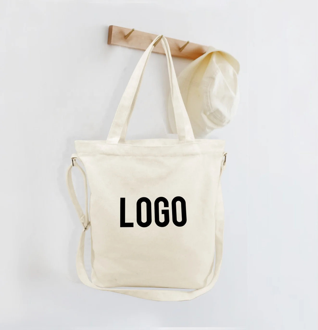Eco-friendly Fashion Style Solid Color Reusable Cotton Canvas Shopping Bag with Zipper Closure Linen Lining Custom Logo