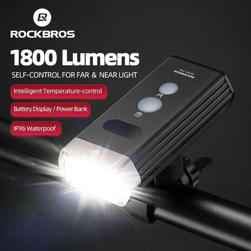 ROCKBROS Bicycle Light IPX-6 Waterproof Bike Flashlight Power 1800 Lumens LED USB Rechargeable Light for Bicycle Handles