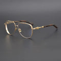 Metal Luxury High Quality Handmade Eyeglasses Punkro Style Gold Engraved Acetate Leg Frame Large Frame Diamond Reading Glasses