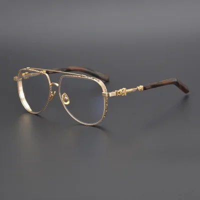 Metal Luxury High Quality Handmade Eyeglasses Punkro Style Gold Engraved Acetate Leg Frame Large Frame Diamond Reading Glasses