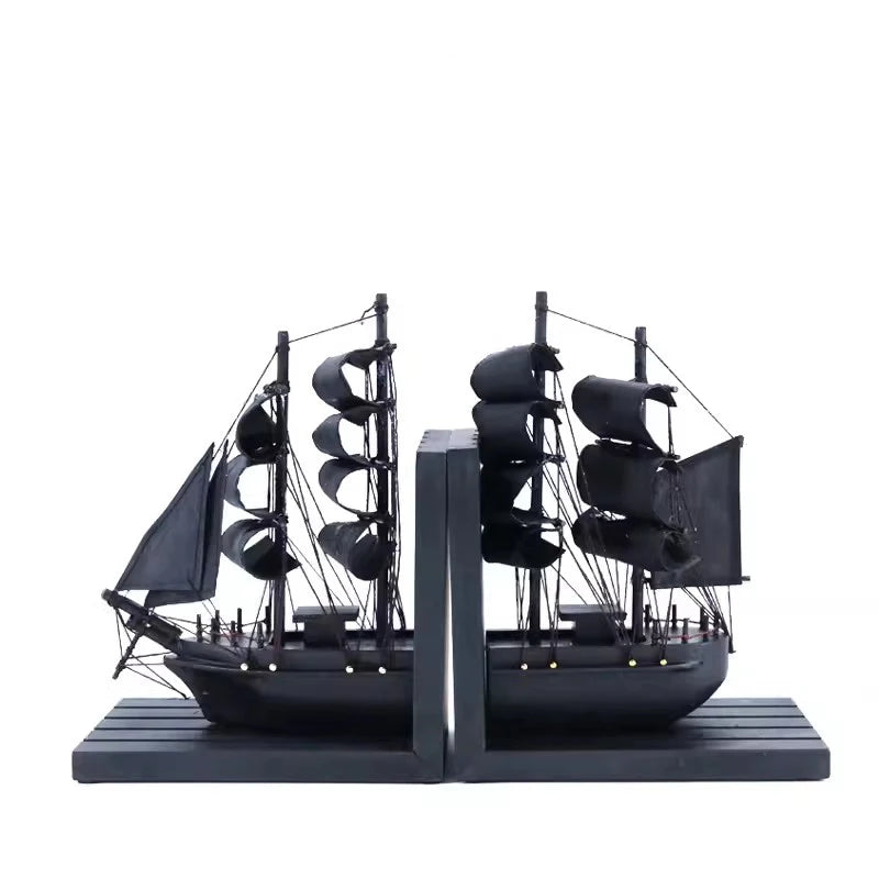 Wholesale Wooden Bookend Hot Sales Decorative Pirate Ship Model Home and Office Desk Table Top Bookshelf Organizer