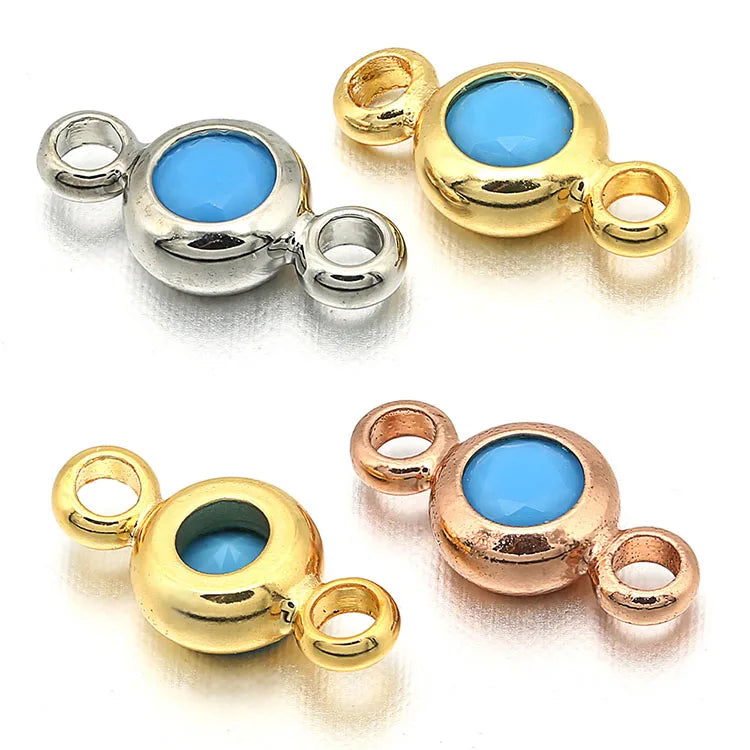 CZ8723 Mini Gold Plated Blue Turquoise Zircon Cubic Zirconia CZ Gemstone Solitaire Charms Connector for Bracelet Jewelry Making