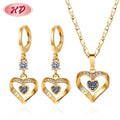 Hot Sale Girls Heart Shaped Women Earrings and Necklaces Sets Gold Plated Jewelry Zircon Stone for Woman Brass Trendy Alloy 18k
