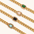 Dingran Fashion Cuban Link Bracelet Colorful Square Zircon 18k Gold Plated Stainless Steel Jewelry
