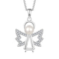 YILUN Angel Wing Pendant Necklace Rhodium Plated Freshwater Pearl Sterling Silver Women's Classic Link Chain Fashion Jewelry
