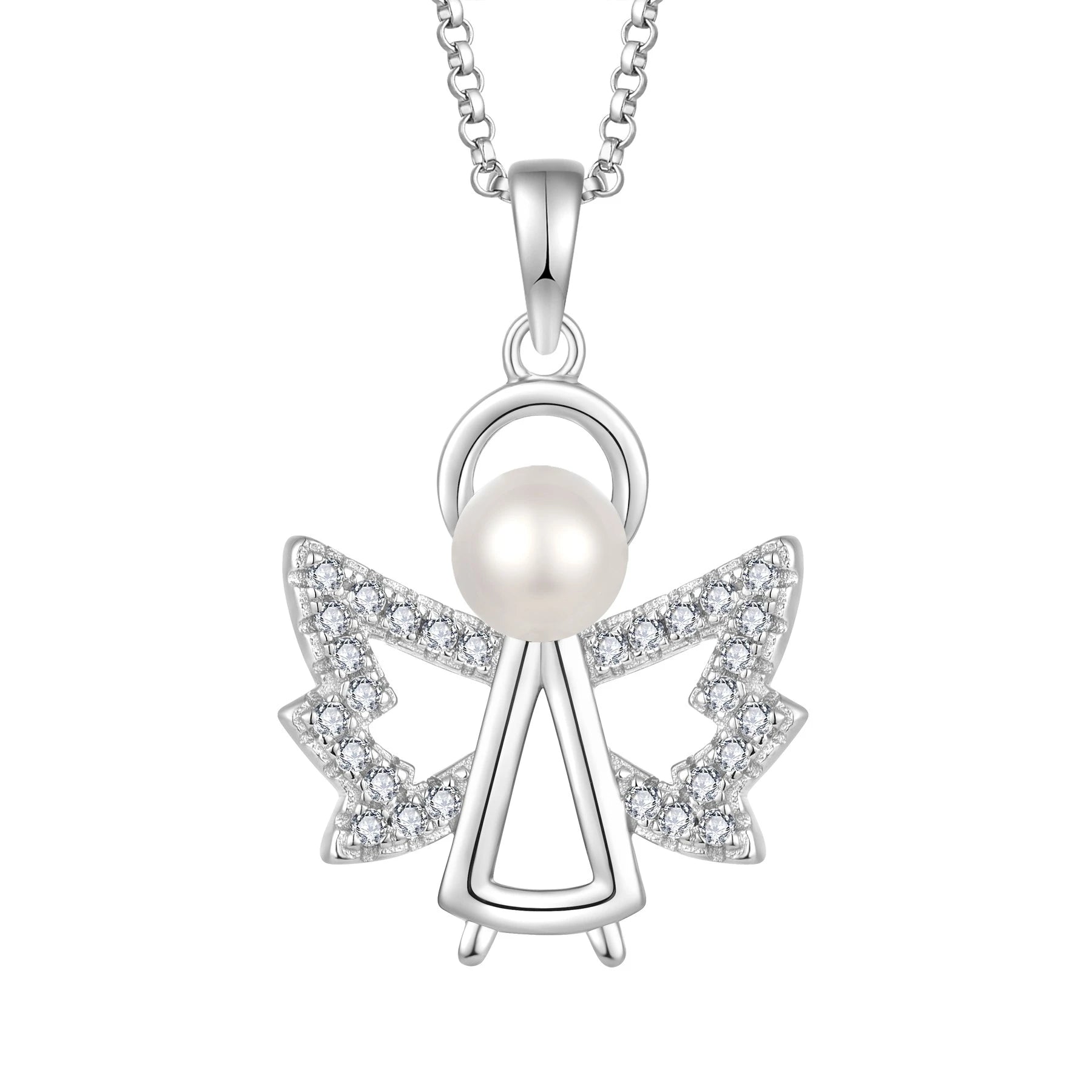 YILUN Angel Wing Pendant Necklace Rhodium Plated Freshwater Pearl Sterling Silver Women's Classic Link Chain Fashion Jewelry