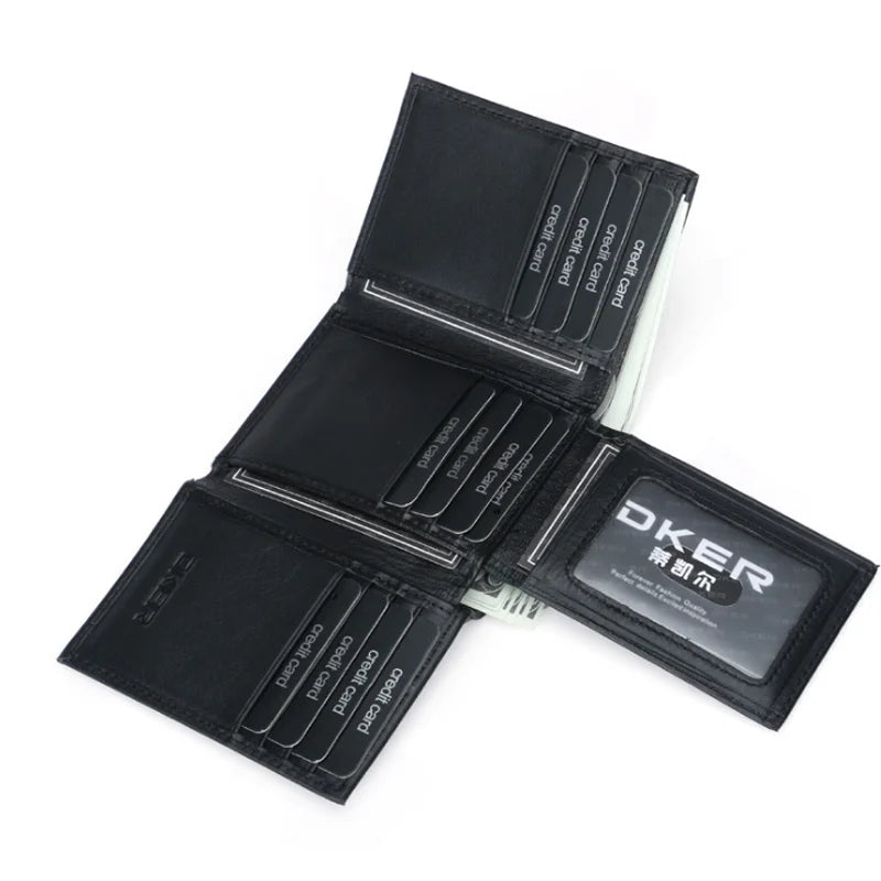 2025 Factory Direct Sale Wholesale Mens Waterproof Black Top Layer Genuine Leather Clutch Cards Holder Wallet