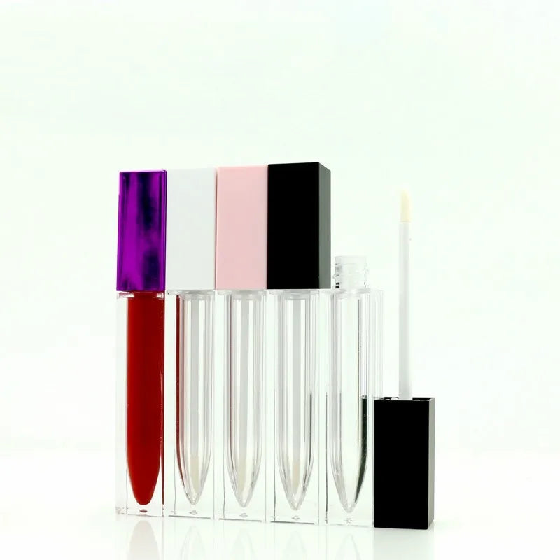 Custom Logo 6ml Square Empty Plastic Lip Gloss Tube with Matte Black Pink White Cap for Concealer Liquid Foundation Blush