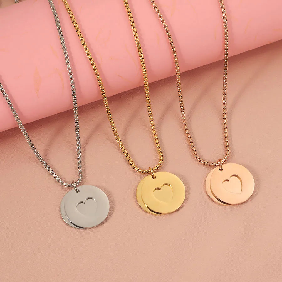 Women's Stainless Steel PVD Gold Plated Box Chain Pendant Necklace Fashionable Valentines Day Gift Diamond Charms Love Heart