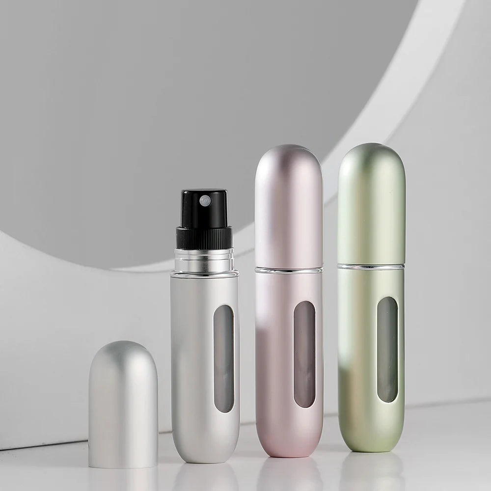 Customized High-End Mini 5ml 8ml Travel Portable Aluminum Body Perfume Atomizer Bottle Refillable Metal Base Pump Sprayer