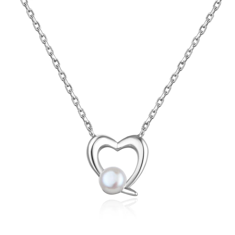 Forever Love Heart Pendant  925 Sterling Silver Christmas Jewelry Gift Pearl Necklaces