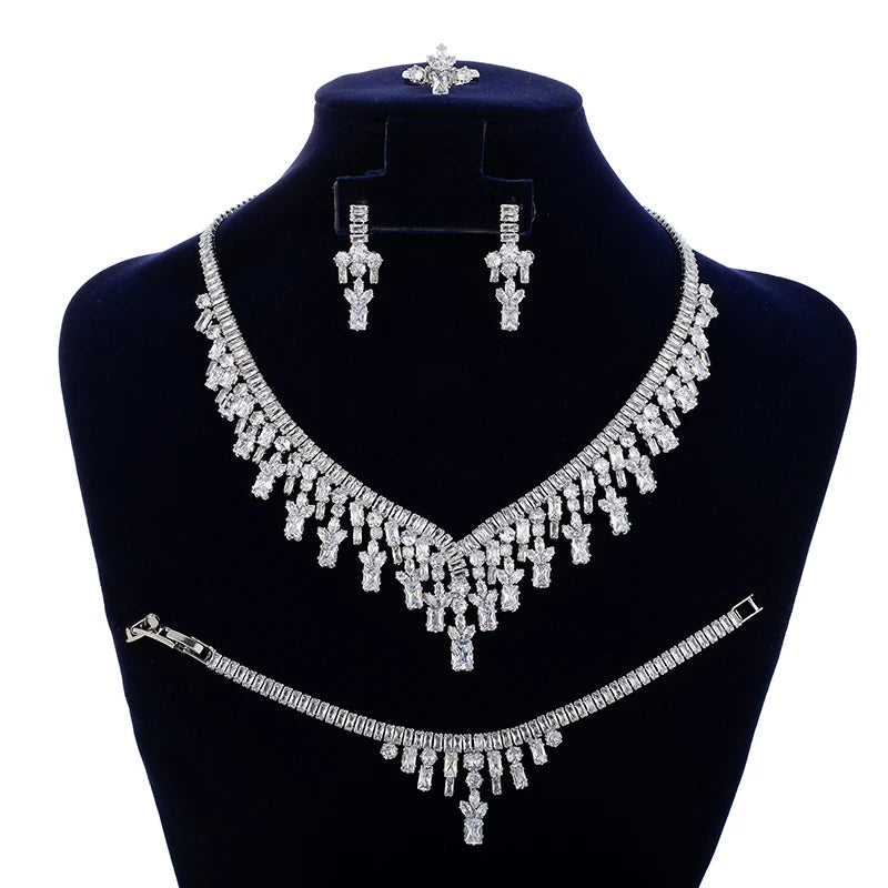 Wholesale Drop Shipping Luxury Necklace Set Wedding Accessory Copper Alloy Cubic Zirconia Exquisite Jewelry Set for Women BN7905