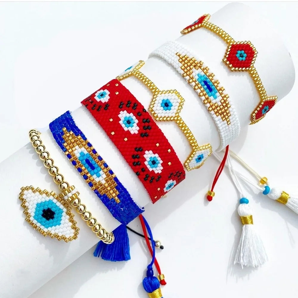 Go2boho Handmade Woven Unique Jewelry Gifts Accessories Tassel Pulseras Miyuki Beads Evil Eye Bracelet for Women