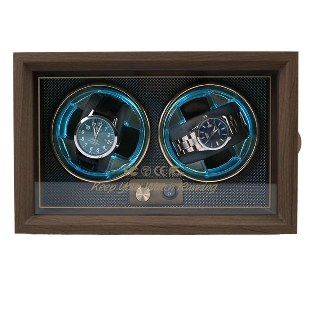 Automatic Portable Luxury Water Proof Wooden Walnut Grain Watch Winder 2 Slots Li-ion Battery Motor Watch Winder Box