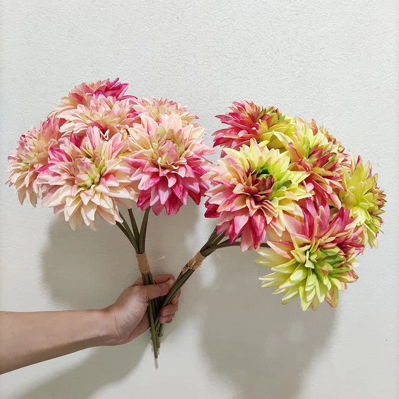 Smart Empire Charming 6 Heads Faux Dahlia Flowers Bouquet Realistic Silk Dahlias Artificial Flowers for Wedding Decoration