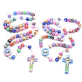 Religion Long Chain Polymer Clay Beads Catholic Rose  Cross Prayer  Rosary Beads Necklace Children