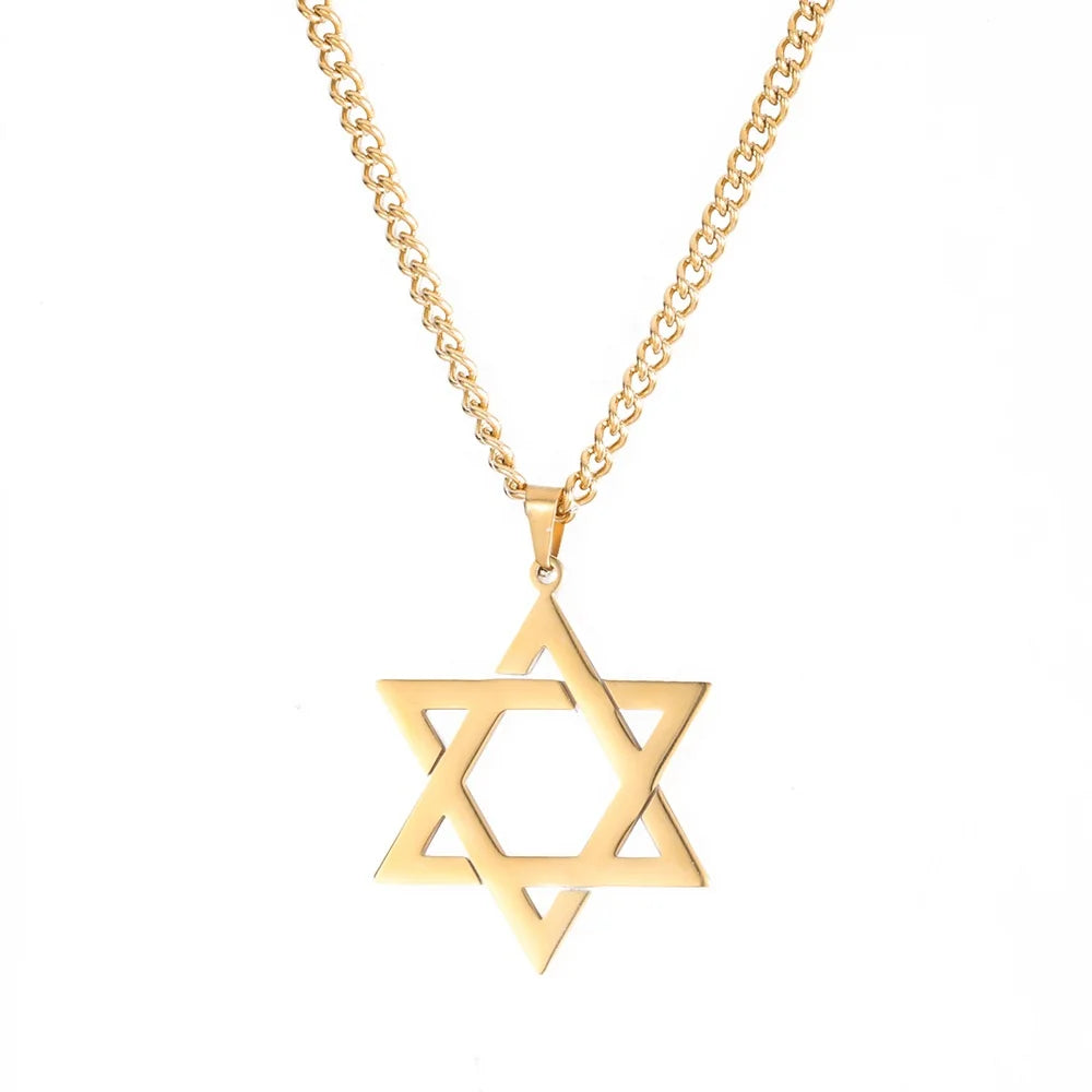 Jewish Star of David Pendant Necklace Stainless Steel Gold Plated Religious David Star Charm Necklace