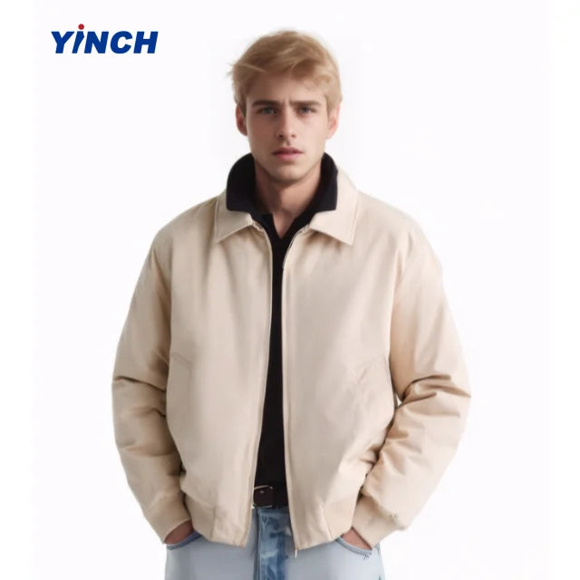 For Men's Luxury Windproof Canvas Fleece Jacket Standard Thickness with Turn-Down Collar Trendy Upscale for Winter Warmth