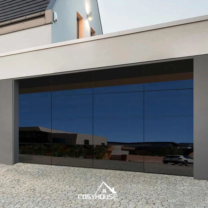 Cosyhouse Modern Mirror Finish Garage Door Full View Frameless Glass Garage Door  Mirrored Tempered Glass Garage Door