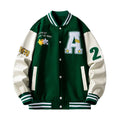 Custom Logo Men's Green Baseball Jacket Loose Casual Sport Jersey Patchwork Embroidered Techniques Double Breasted for Winter